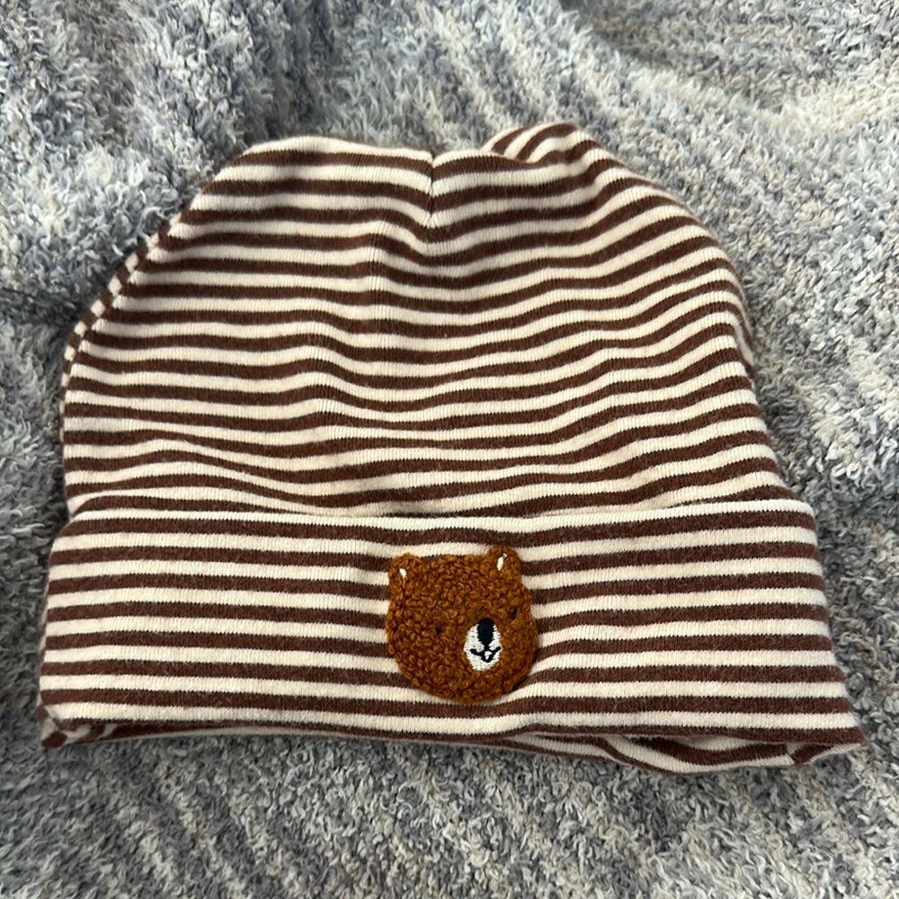 Target Brown and White Striped Knit Beanie
